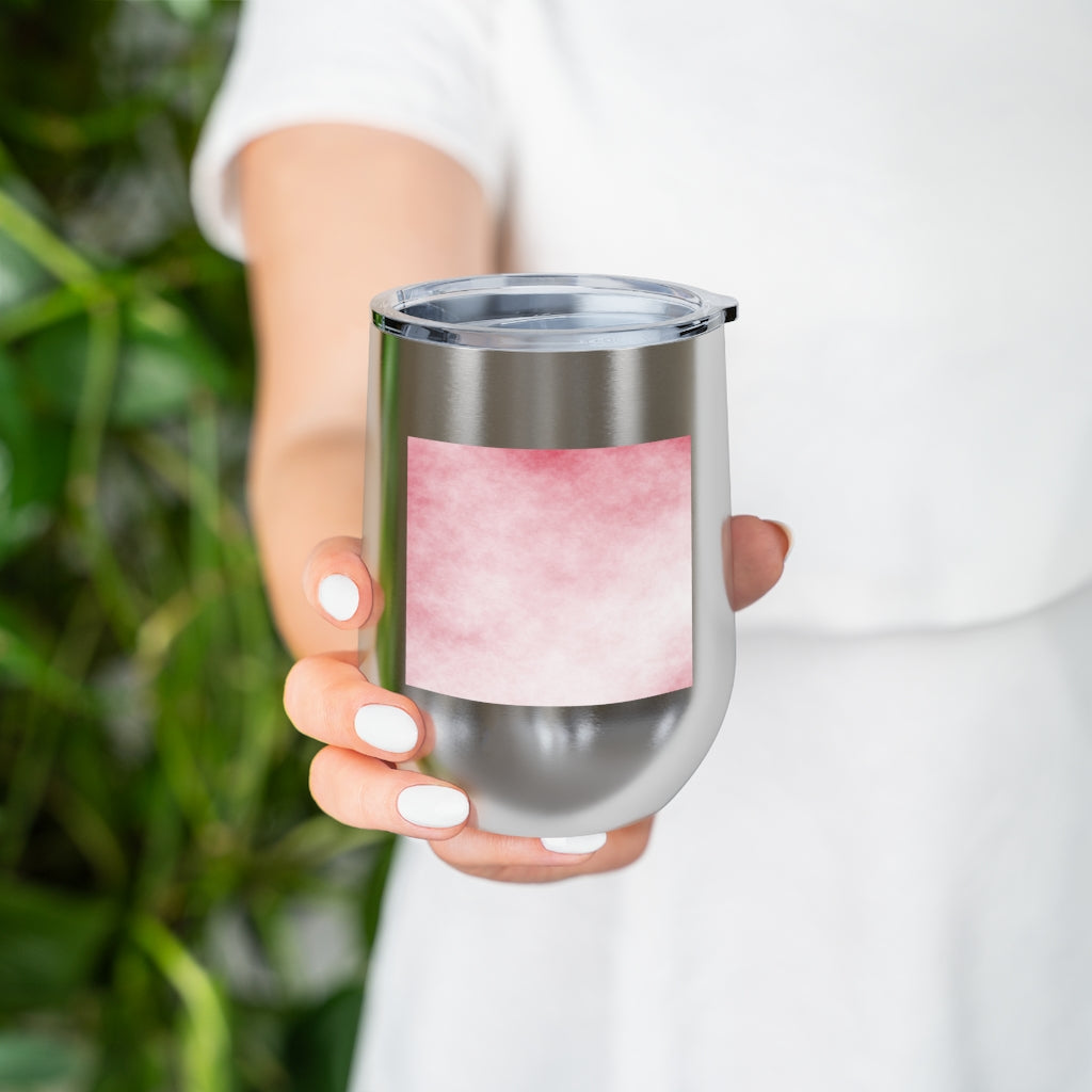 Red Cloud 12oz Insulated Wine Tumbler with clear lid, showcasing a sleek stainless steel design.