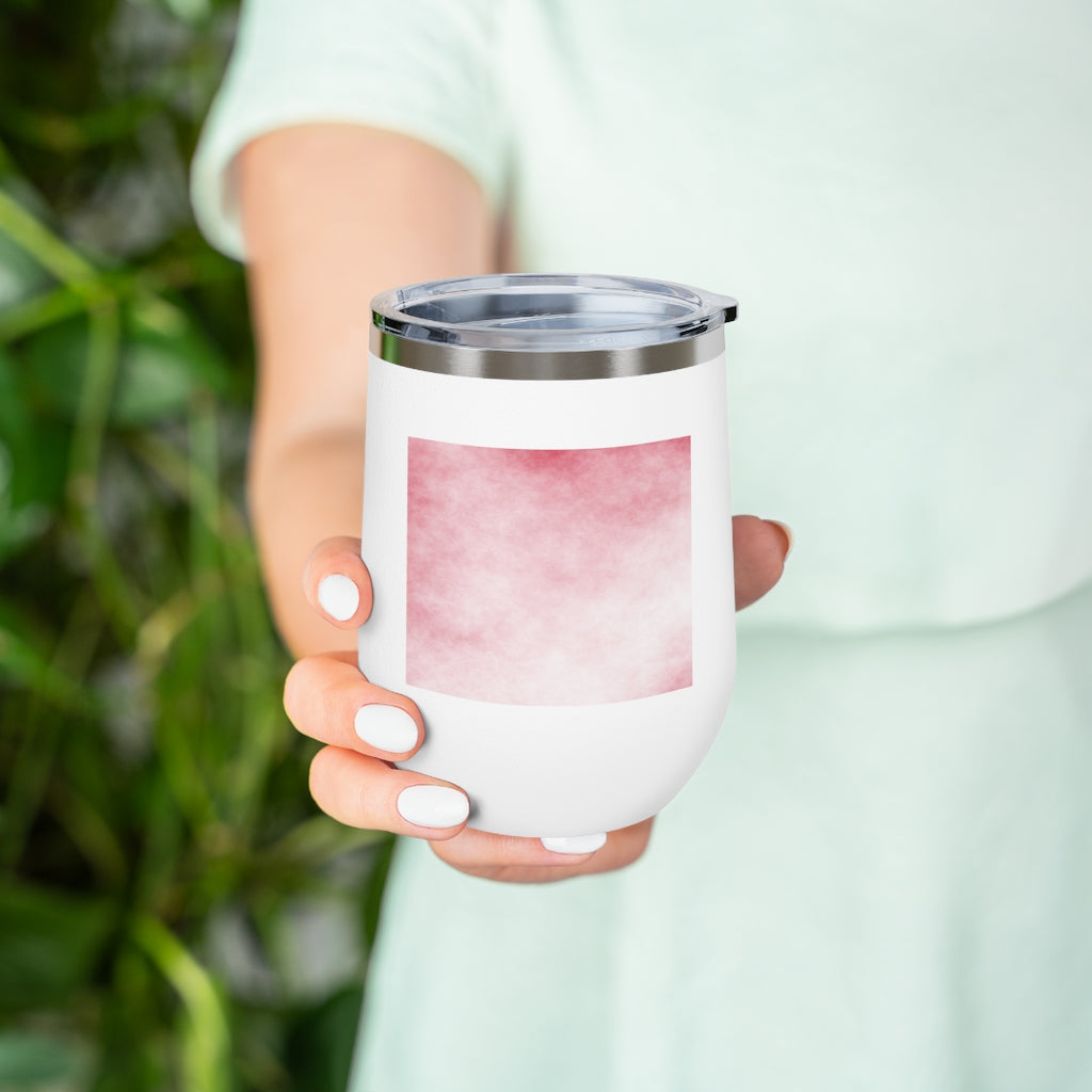 Red Cloud 12oz Insulated Wine Tumbler with clear lid, showcasing a sleek stainless steel design.