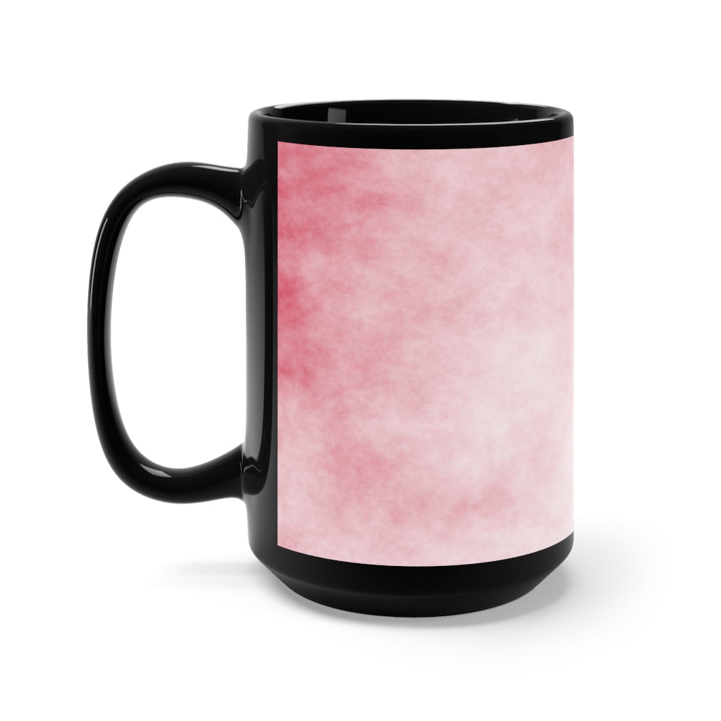 Red Cloud Black Mug 15oz, featuring a sleek black ceramic design with rounded corners and a comfortable C-handle.