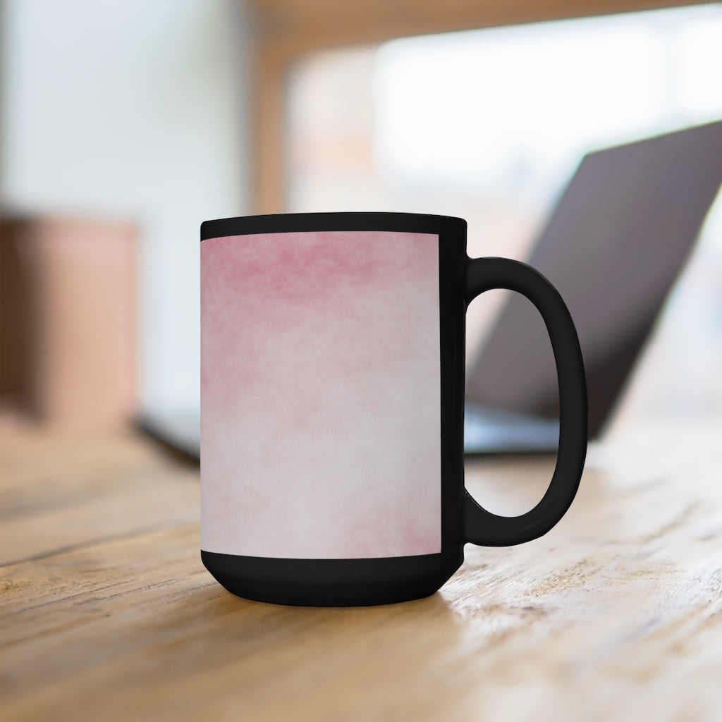 Red Cloud Black Mug 15oz, featuring a sleek black ceramic design with rounded corners and a comfortable C-handle.