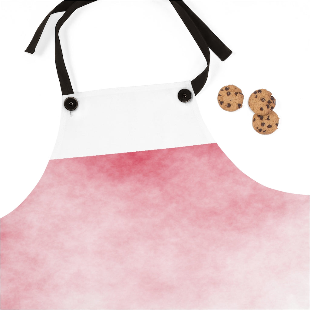 Red Clouds Apron featuring a vibrant design, lightweight polyester fabric, and black detachable twill straps, perfect for cooking.