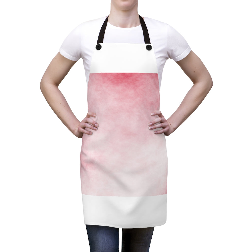 Red Clouds Apron featuring a vibrant design, lightweight polyester fabric, and black detachable twill straps, perfect for cooking.