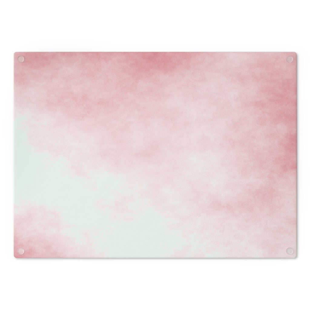 Red Clouds Cutting Board made of tempered glass with a vibrant red cloud design and rubber dots for stability.