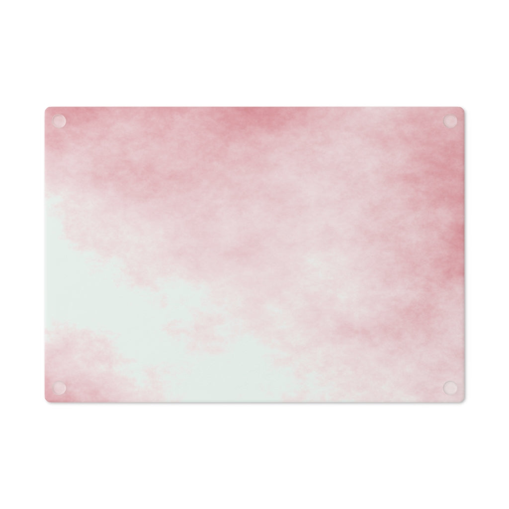 Red Clouds Cutting Board made of tempered glass with a vibrant red cloud design and rubber dots for stability.