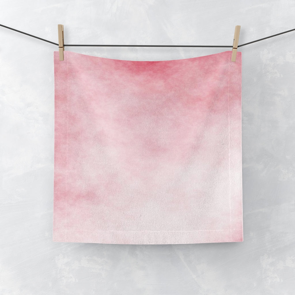 Red Clouds Face Towel featuring a customizable polyester front and soft cotton back, ideal for personal use or gifting.