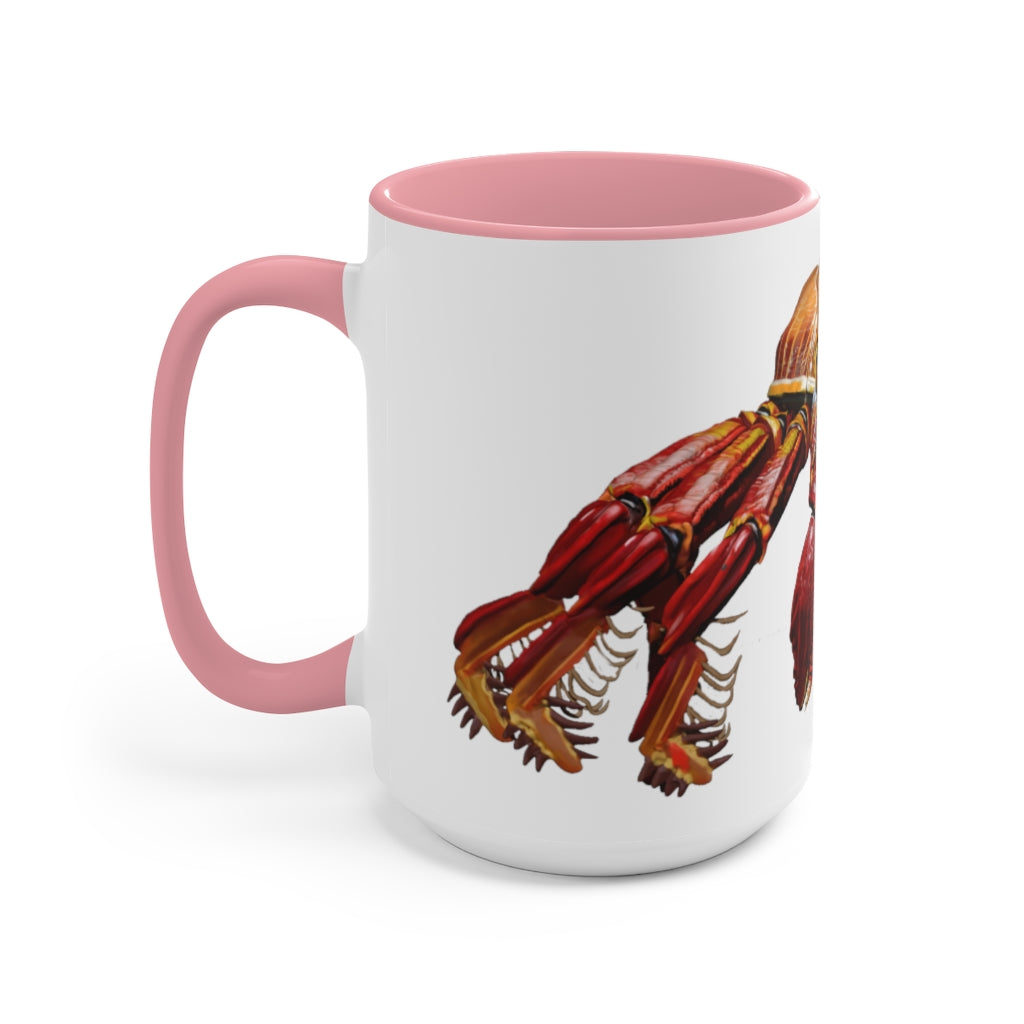 A stylish Red Crab Accent Mug featuring a white exterior with a vibrant red interior, showcasing its durable ceramic build and comfortable C-handle.