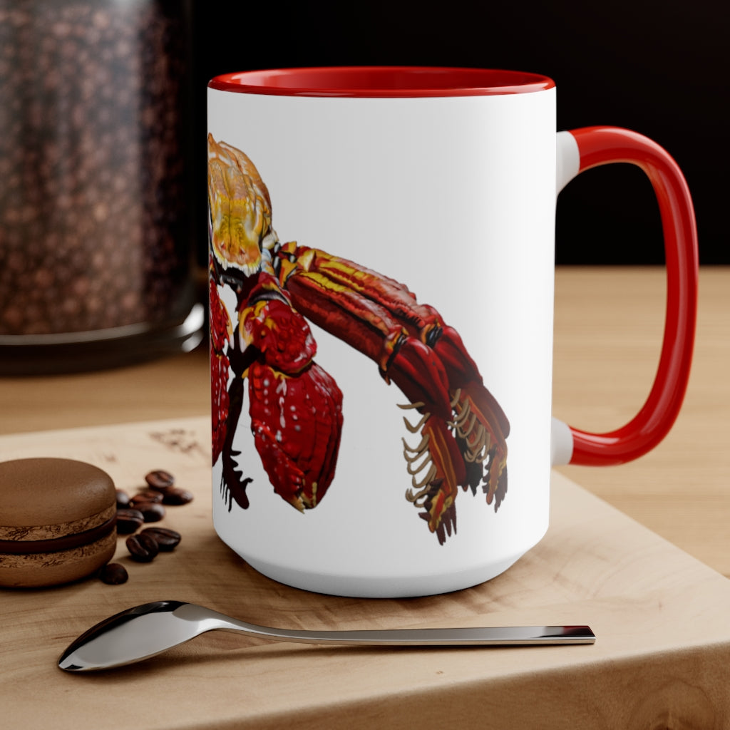 A stylish Red Crab Accent Mug featuring a white exterior with a vibrant red interior, showcasing its durable ceramic build and comfortable C-handle.