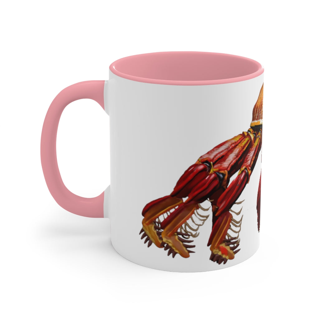 A stylish Red Crab Accent Mug featuring a white exterior with a vibrant red interior, showcasing its durable ceramic build and comfortable C-handle.