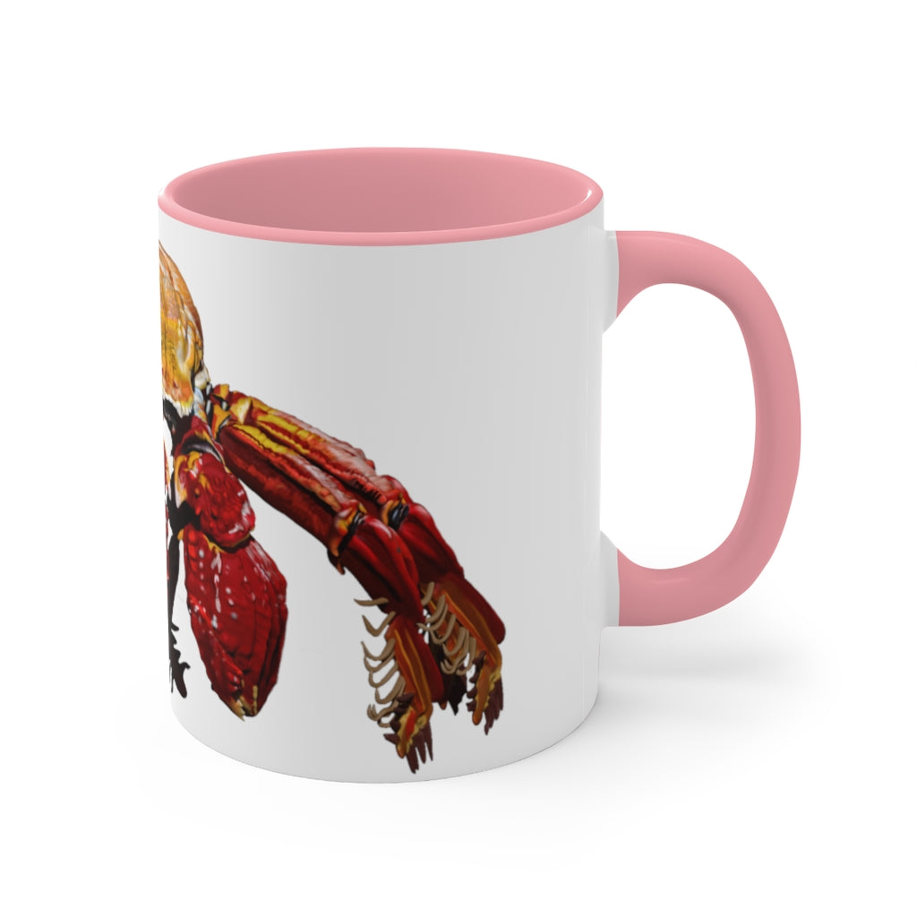 A stylish Red Crab Accent Mug featuring a white exterior with a vibrant red interior, showcasing its durable ceramic build and comfortable C-handle.