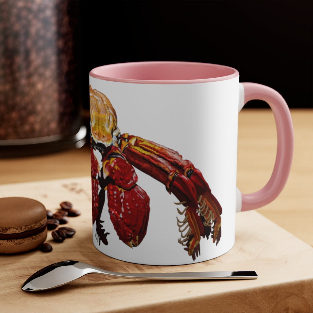 A stylish Red Crab Accent Mug featuring a white exterior with a vibrant red interior, showcasing its durable ceramic build and comfortable C-handle.