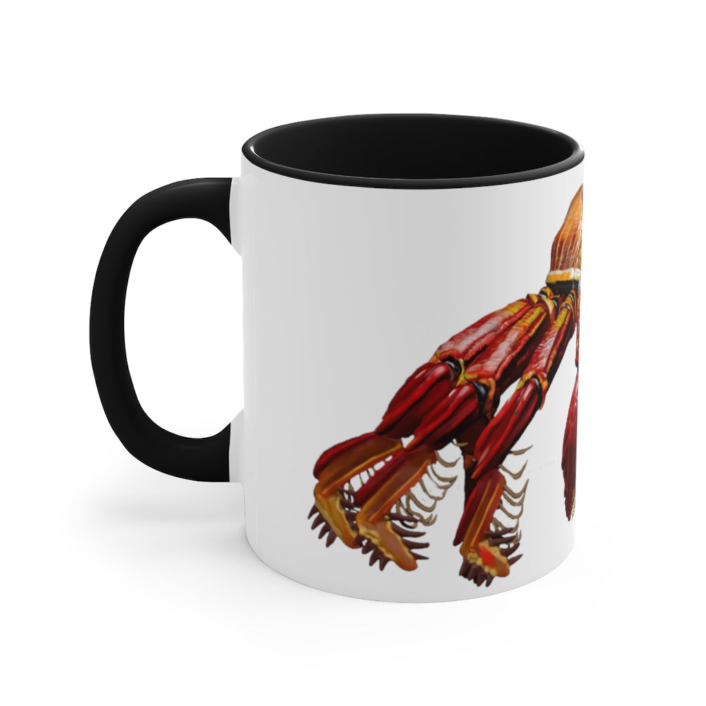 A stylish Red Crab Accent Mug featuring a white exterior with a vibrant red interior, showcasing its durable ceramic build and comfortable C-handle.