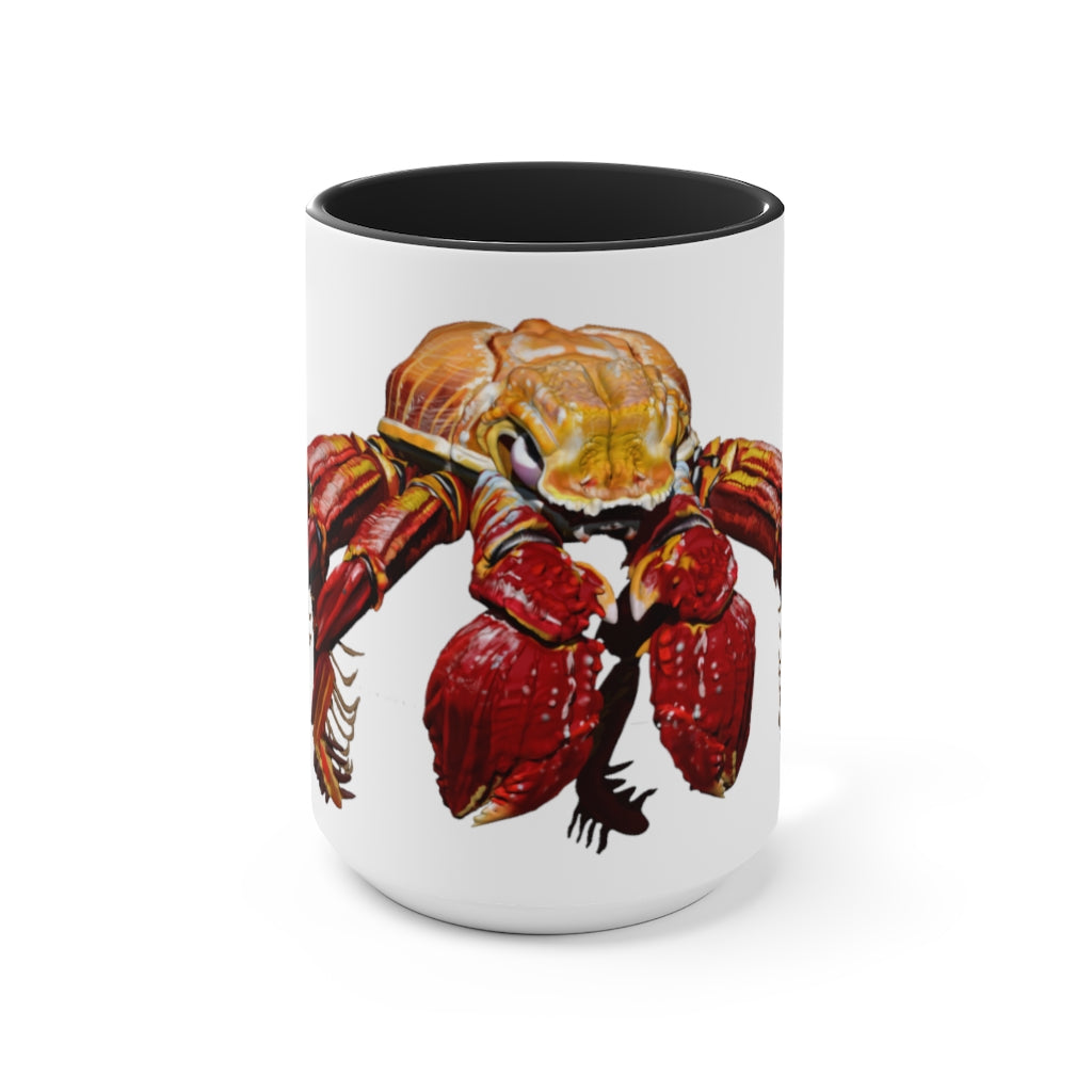 A stylish Red Crab Accent Mug featuring a white exterior with a vibrant red interior, showcasing its durable ceramic build and comfortable C-handle.