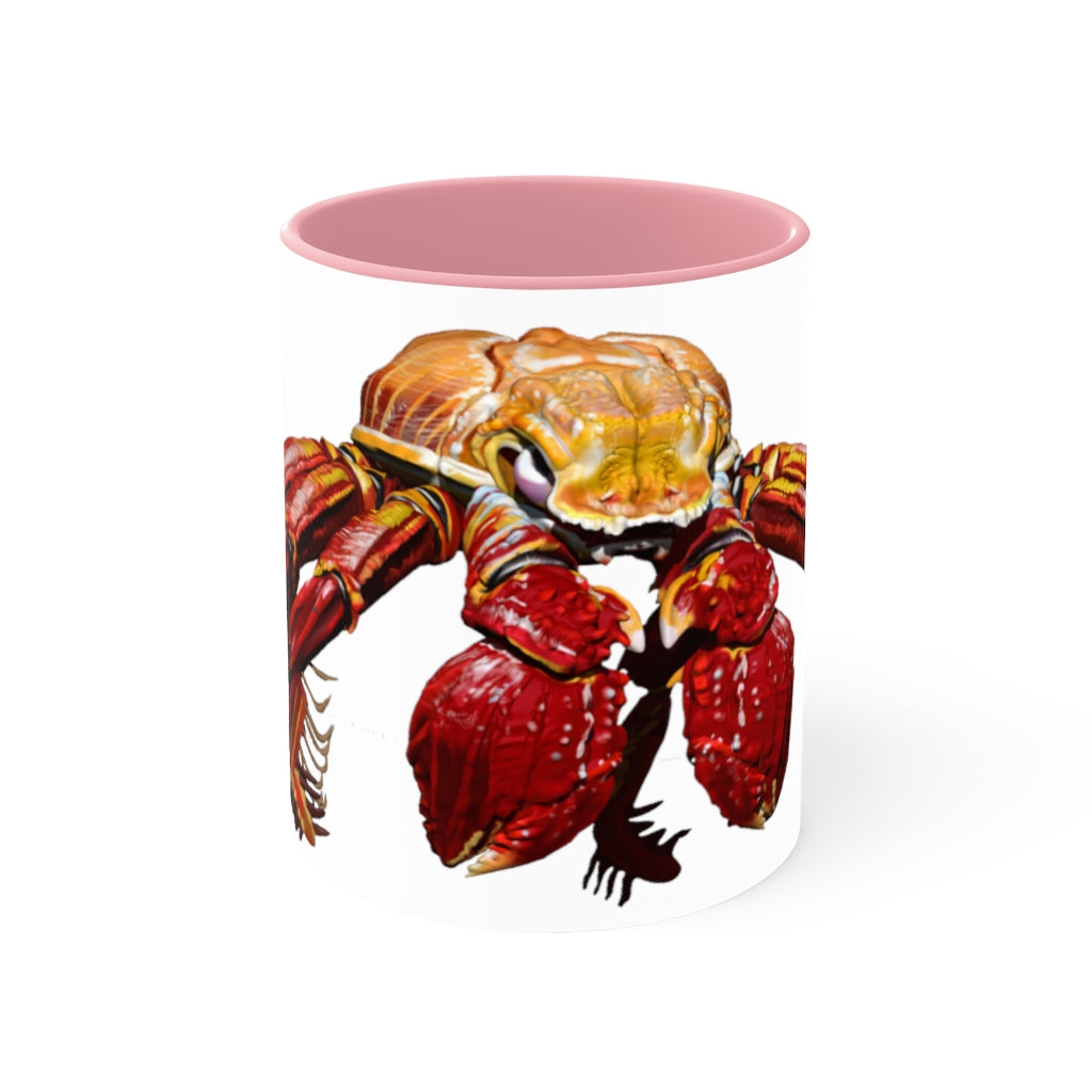 A stylish Red Crab Accent Mug featuring a white exterior with a vibrant red interior, showcasing its durable ceramic build and comfortable C-handle.