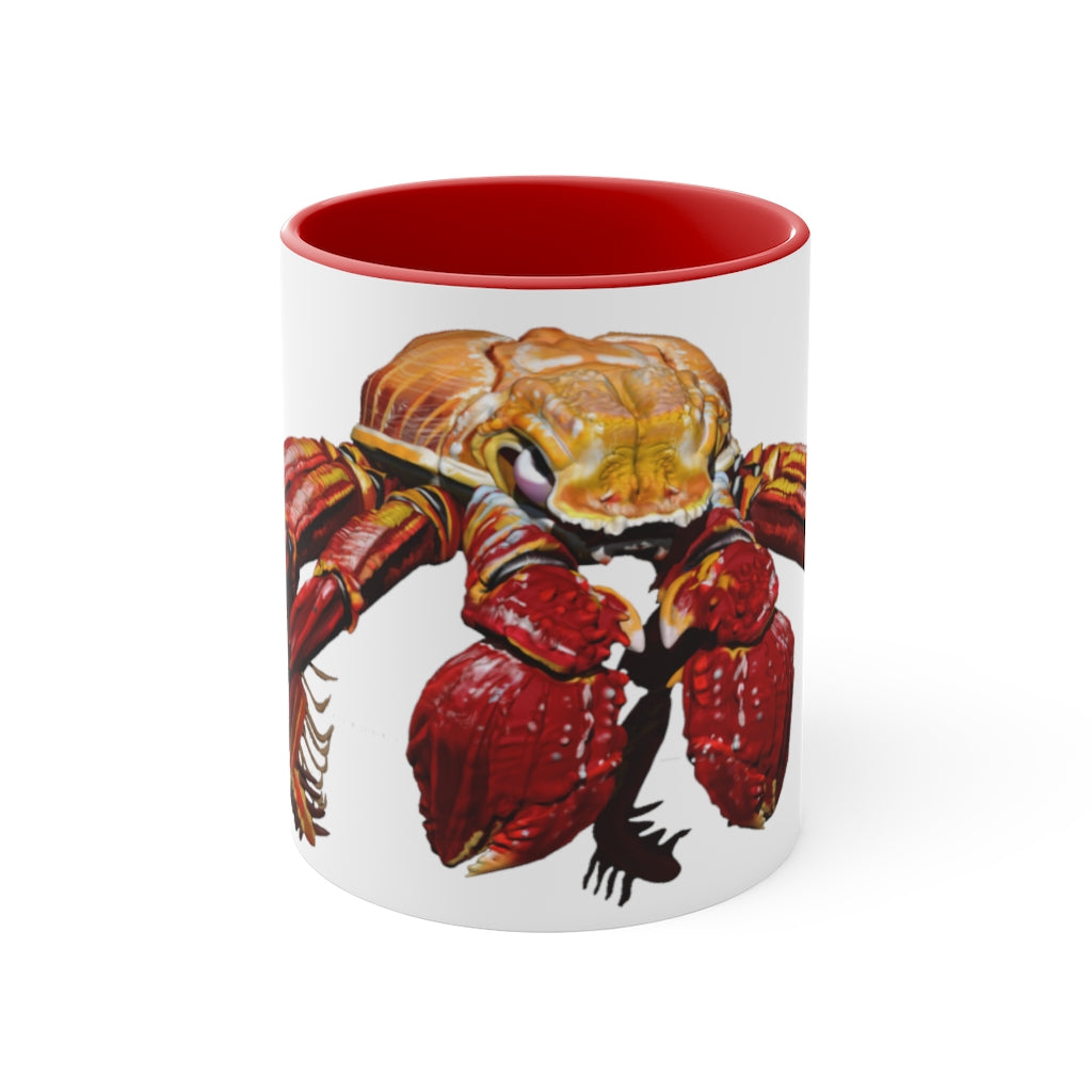 A stylish Red Crab Accent Mug featuring a white exterior with a vibrant red interior, showcasing its durable ceramic build and comfortable C-handle.