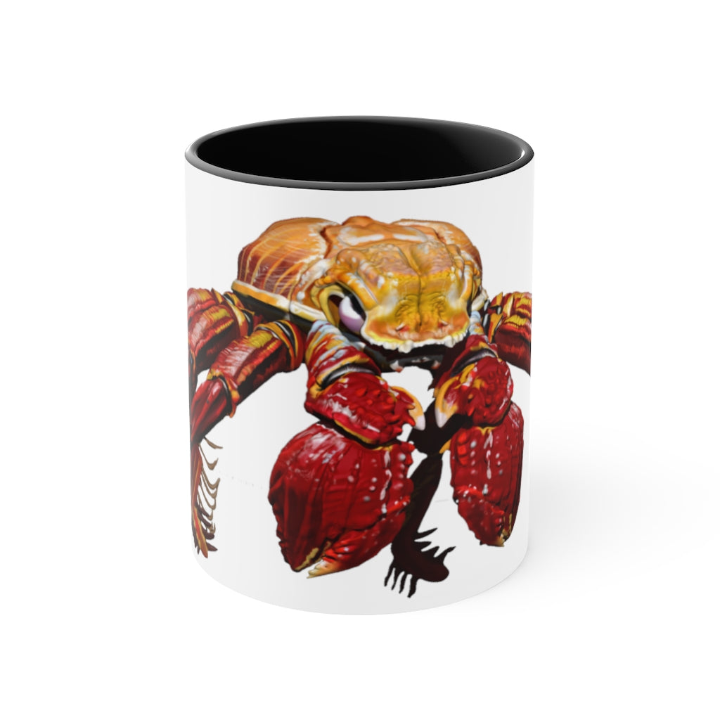 A stylish Red Crab Accent Mug featuring a white exterior with a vibrant red interior, showcasing its durable ceramic build and comfortable C-handle.