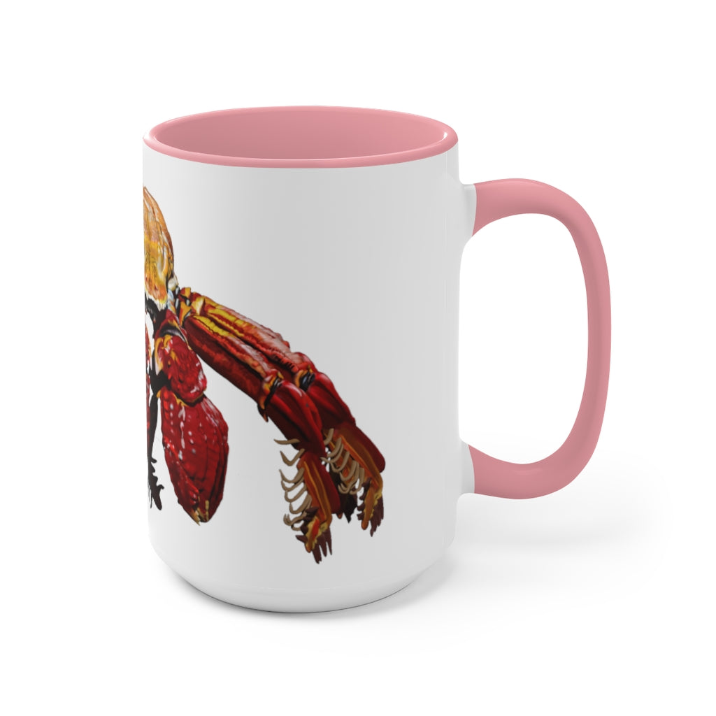 A stylish Red Crab Accent Mug featuring a white exterior with a vibrant red interior, showcasing its durable ceramic build and comfortable C-handle.