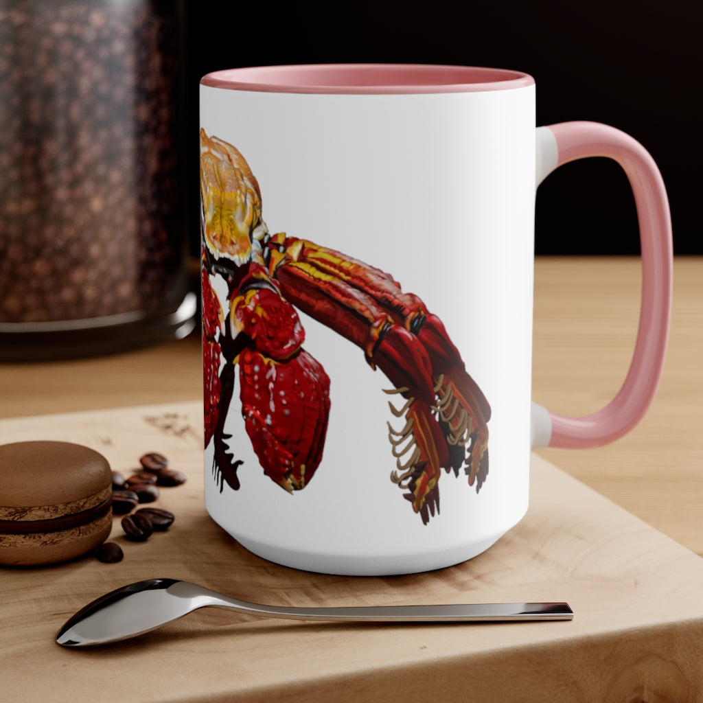 A stylish Red Crab Accent Mug featuring a white exterior with a vibrant red interior, showcasing its durable ceramic build and comfortable C-handle.