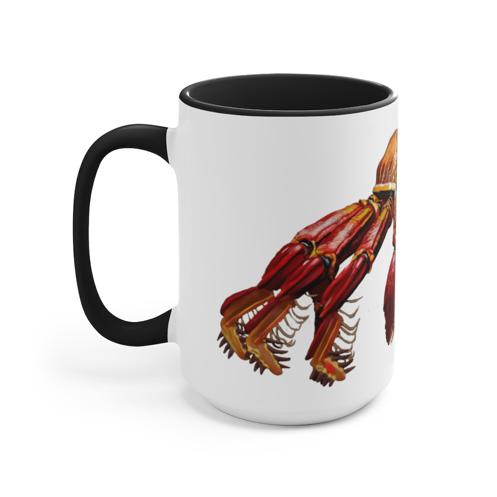 A stylish Red Crab Accent Mug featuring a white exterior with a vibrant red interior, showcasing its durable ceramic build and comfortable C-handle.