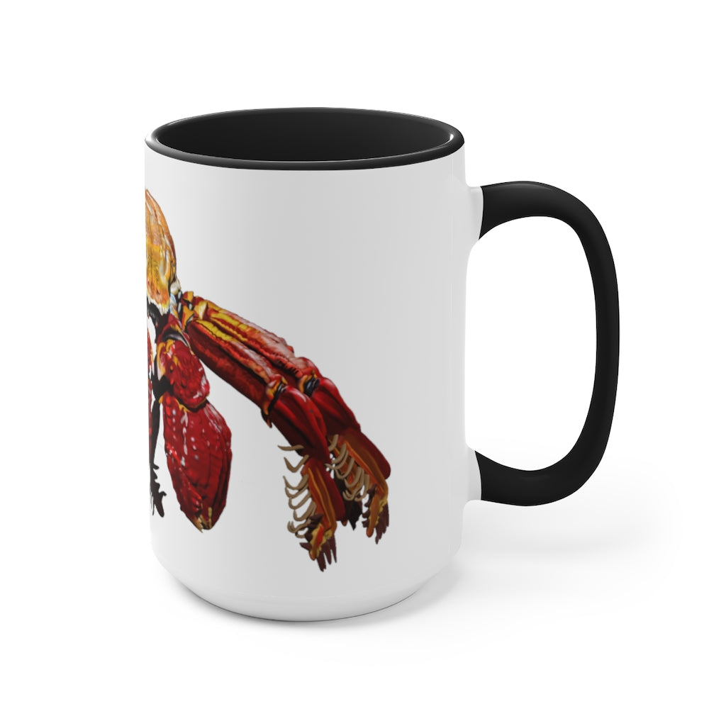 A stylish Red Crab Accent Mug featuring a white exterior with a vibrant red interior, showcasing its durable ceramic build and comfortable C-handle.