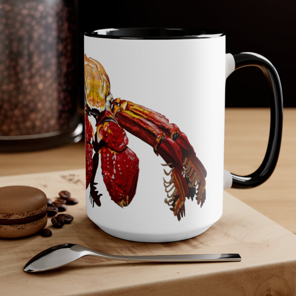 A stylish Red Crab Accent Mug featuring a white exterior with a vibrant red interior, showcasing its durable ceramic build and comfortable C-handle.