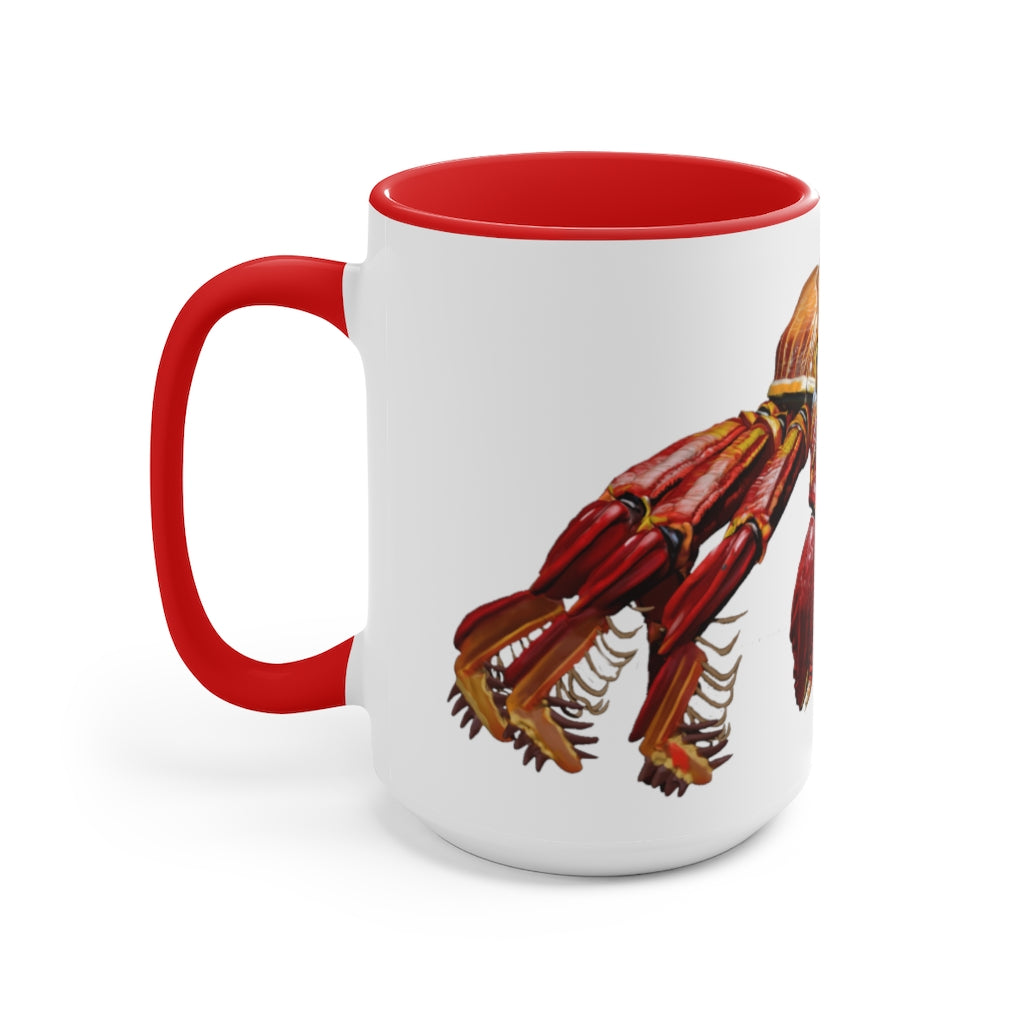 A stylish Red Crab Accent Mug featuring a white exterior with a vibrant red interior, showcasing its durable ceramic build and comfortable C-handle.