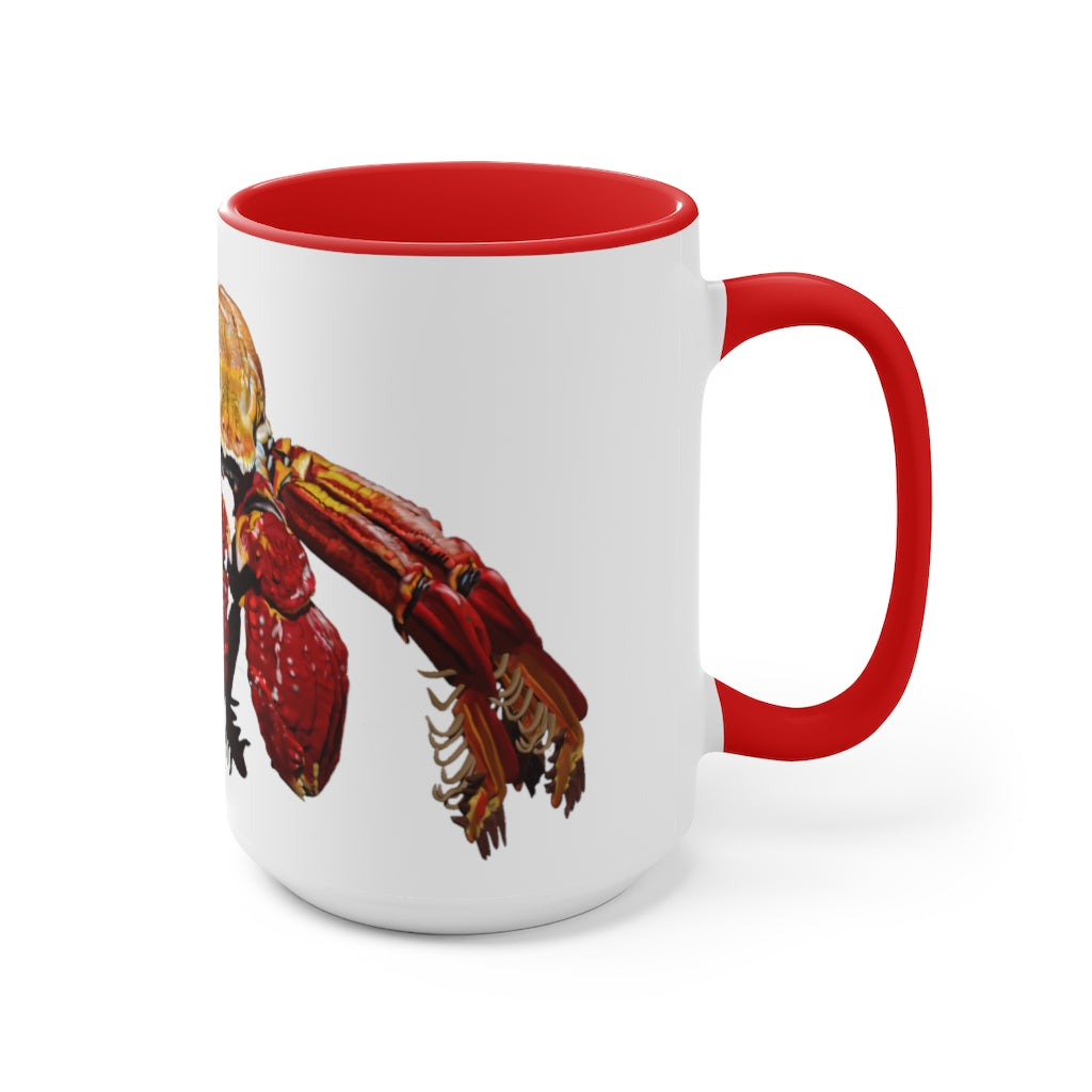 A stylish Red Crab Accent Mug featuring a white exterior with a vibrant red interior, showcasing its durable ceramic build and comfortable C-handle.