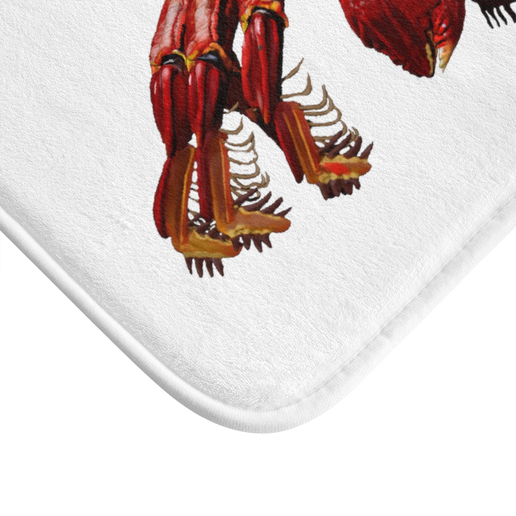 Red Crab Bath Mat featuring a vibrant crab design with anti-slip backing, made from soft microfiber material.