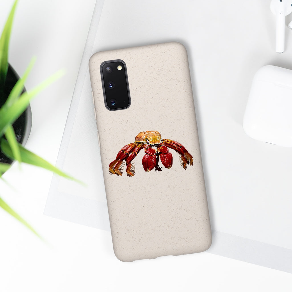 Red Crab Biodegradable Phone Case made from PLA plant polymer and bamboo, showcasing its eco-friendly design and slim profile.