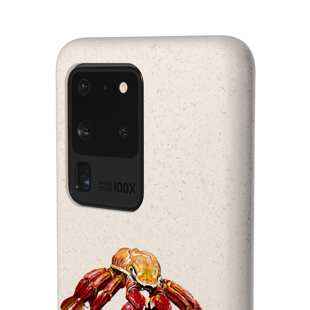 Red Crab Biodegradable Phone Case made from PLA plant polymer and bamboo, showcasing its eco-friendly design and slim profile.