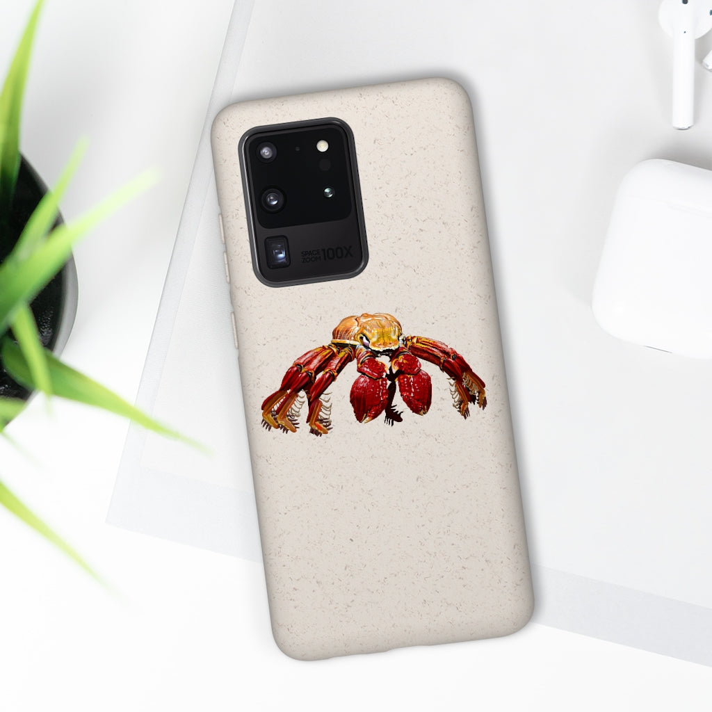 Red Crab Biodegradable Phone Case made from PLA plant polymer and bamboo, showcasing its eco-friendly design and slim profile.