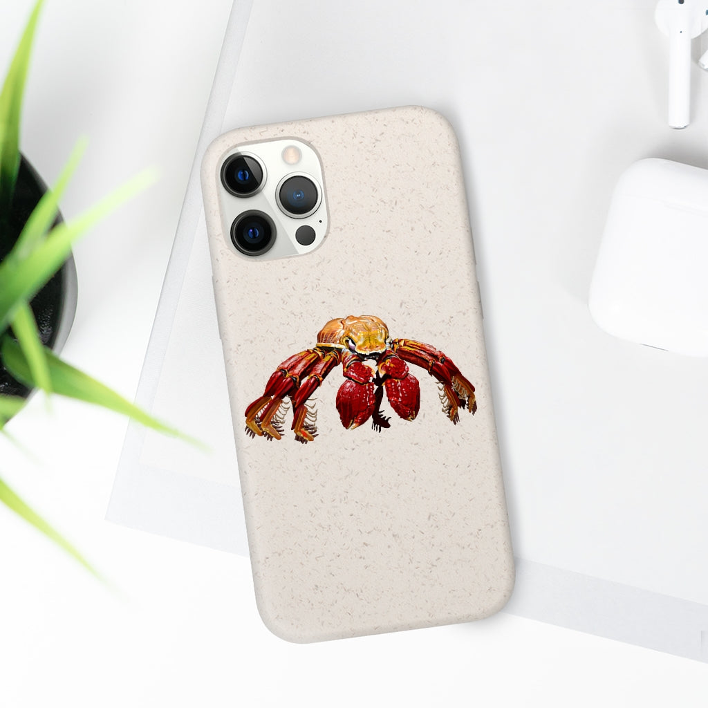 Red Crab Biodegradable Phone Case made from PLA plant polymer and bamboo, showcasing its eco-friendly design and slim profile.