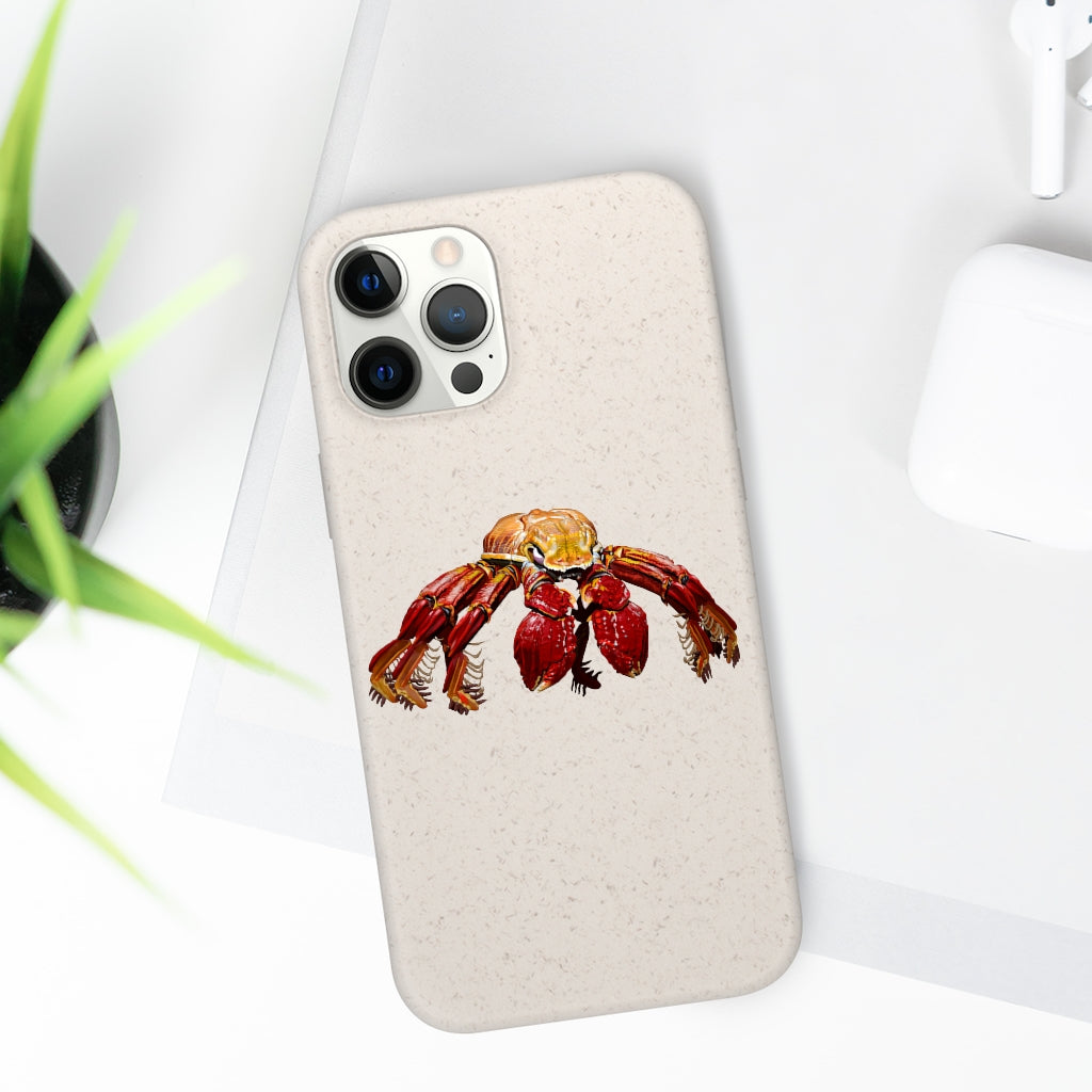 Red Crab Biodegradable Phone Case made from PLA plant polymer and bamboo, showcasing its eco-friendly design and slim profile.