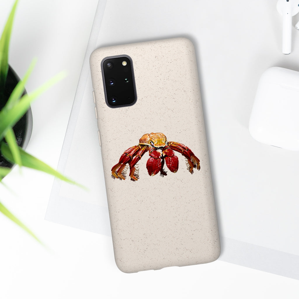 Red Crab Biodegradable Phone Case made from PLA plant polymer and bamboo, showcasing its eco-friendly design and slim profile.