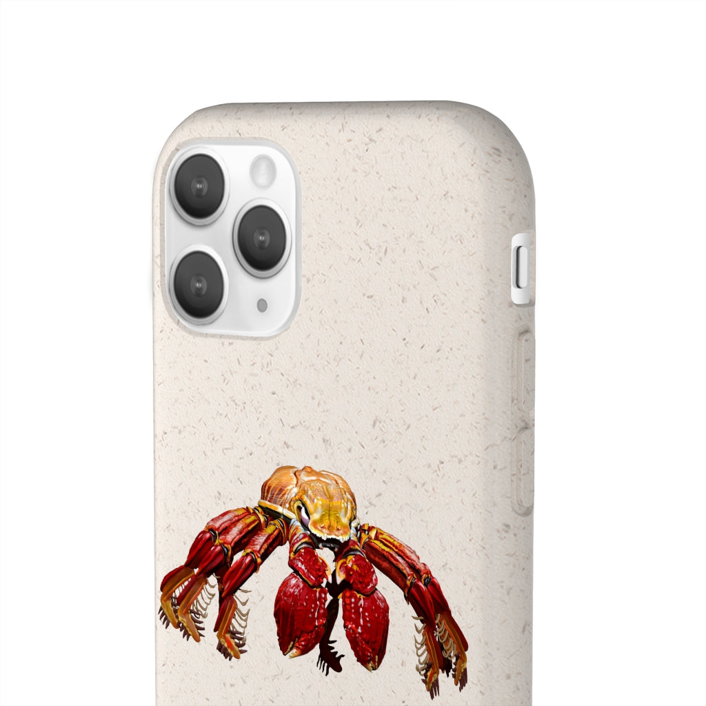 Red Crab Biodegradable Phone Case made from PLA plant polymer and bamboo, showcasing its eco-friendly design and slim profile.