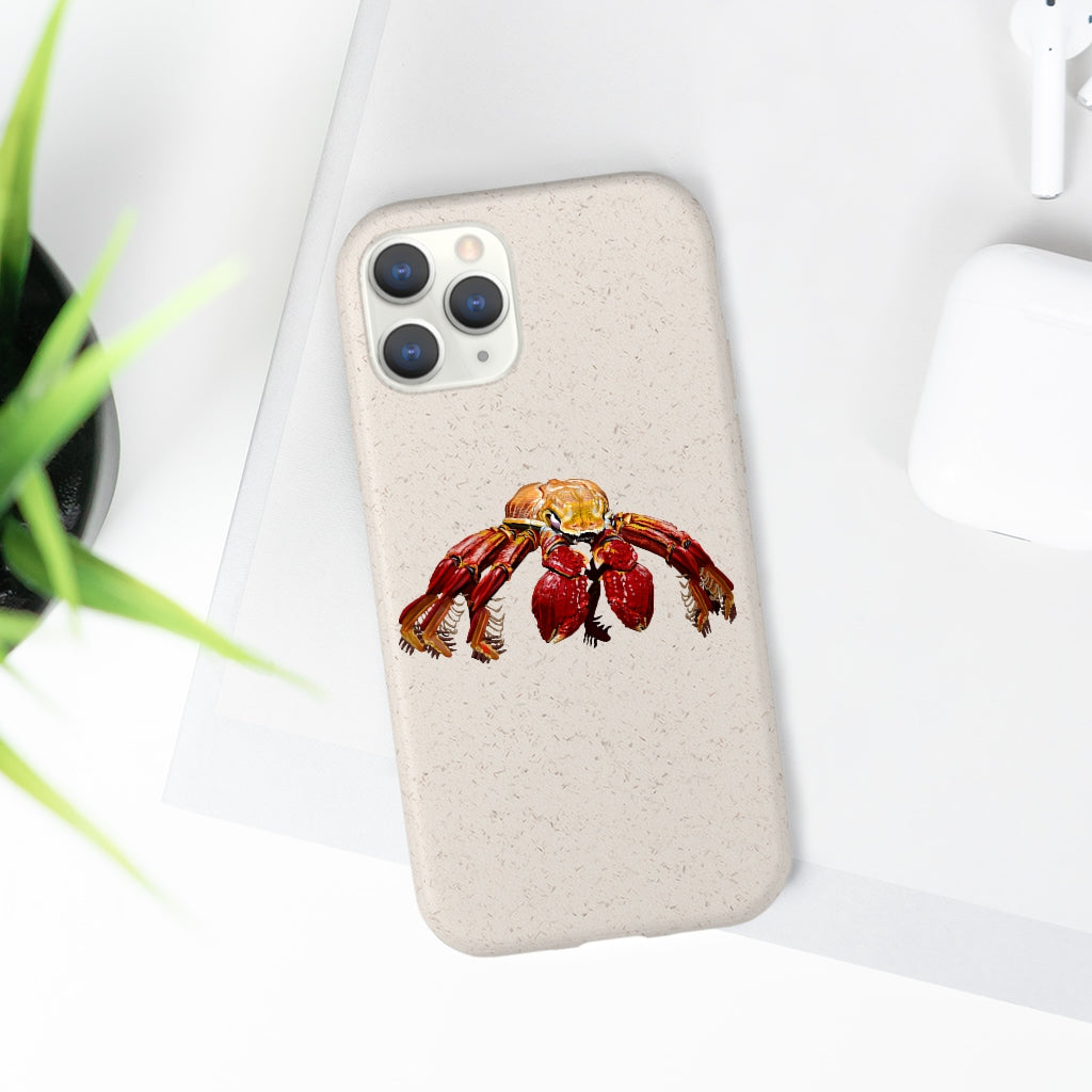 Red Crab Biodegradable Phone Case made from PLA plant polymer and bamboo, showcasing its eco-friendly design and slim profile.