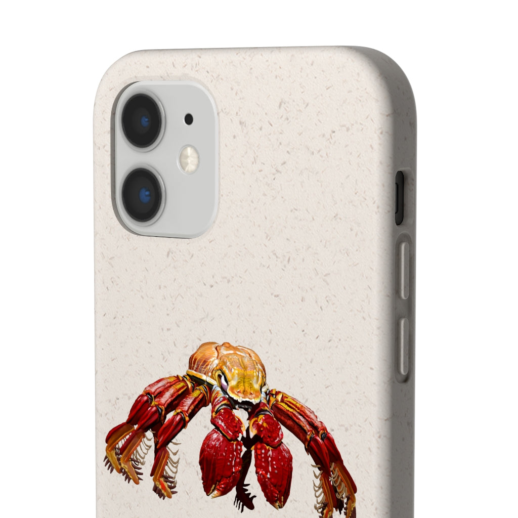 Red Crab Biodegradable Phone Case made from PLA plant polymer and bamboo, showcasing its eco-friendly design and slim profile.