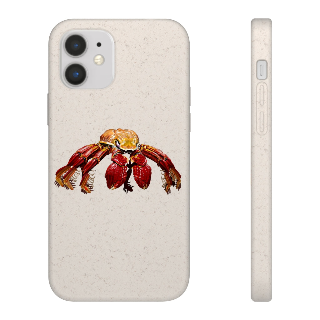 Red Crab Biodegradable Phone Case made from PLA plant polymer and bamboo, showcasing its eco-friendly design and slim profile.