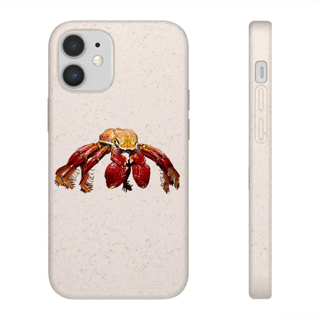 Red Crab Biodegradable Phone Case made from PLA plant polymer and bamboo, showcasing its eco-friendly design and slim profile.