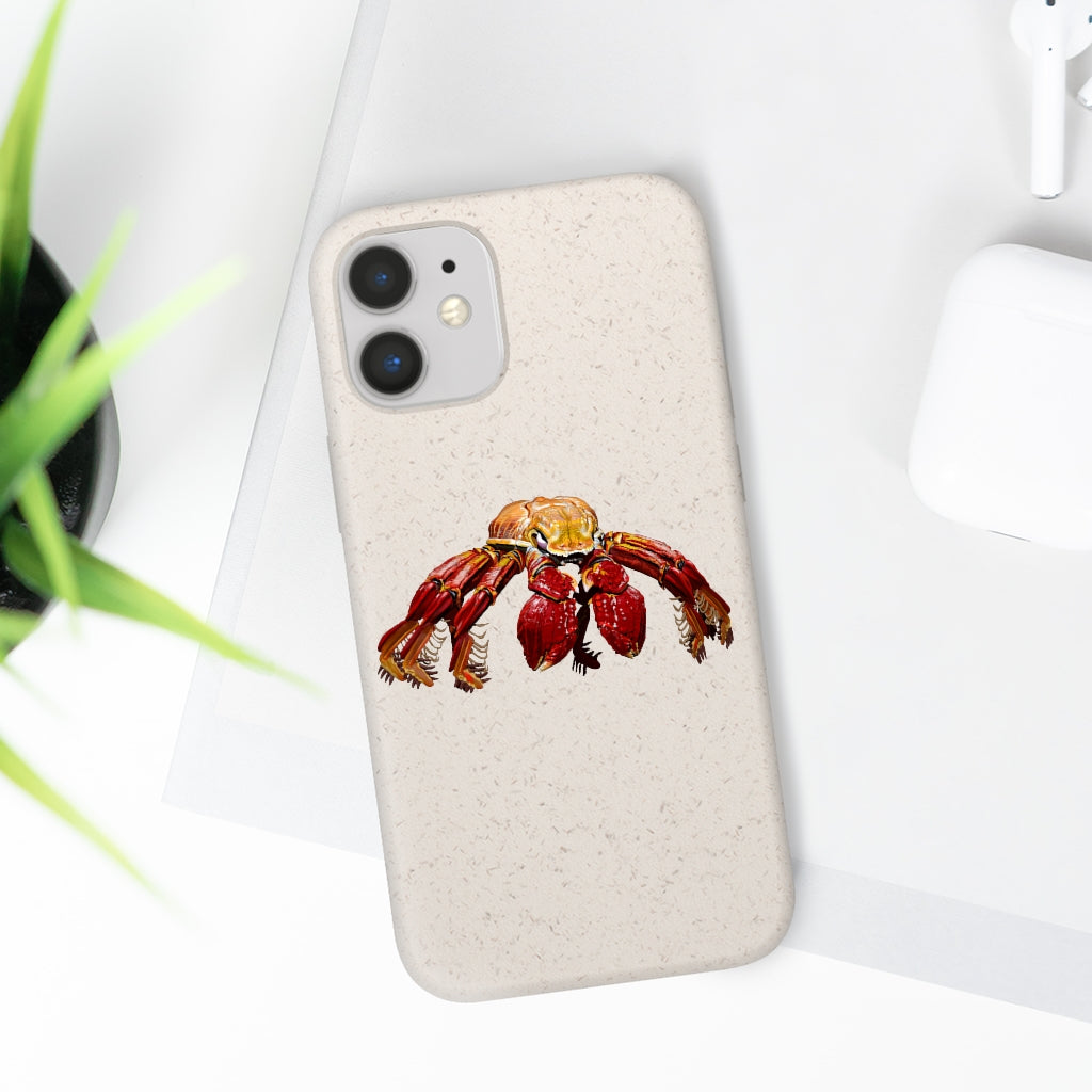 Red Crab Biodegradable Phone Case made from PLA plant polymer and bamboo, showcasing its eco-friendly design and slim profile.