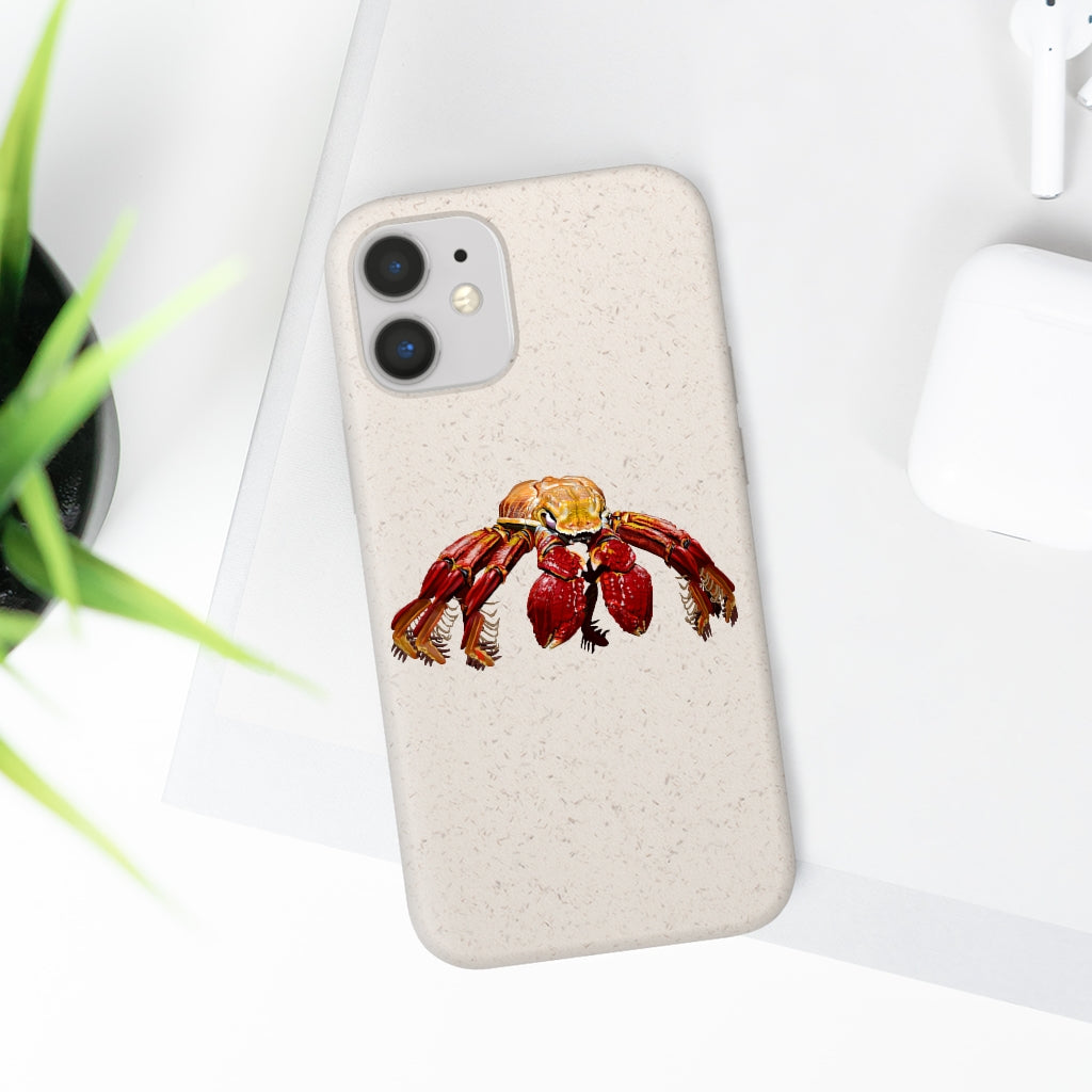 Red Crab Biodegradable Phone Case made from PLA plant polymer and bamboo, showcasing its eco-friendly design and slim profile.