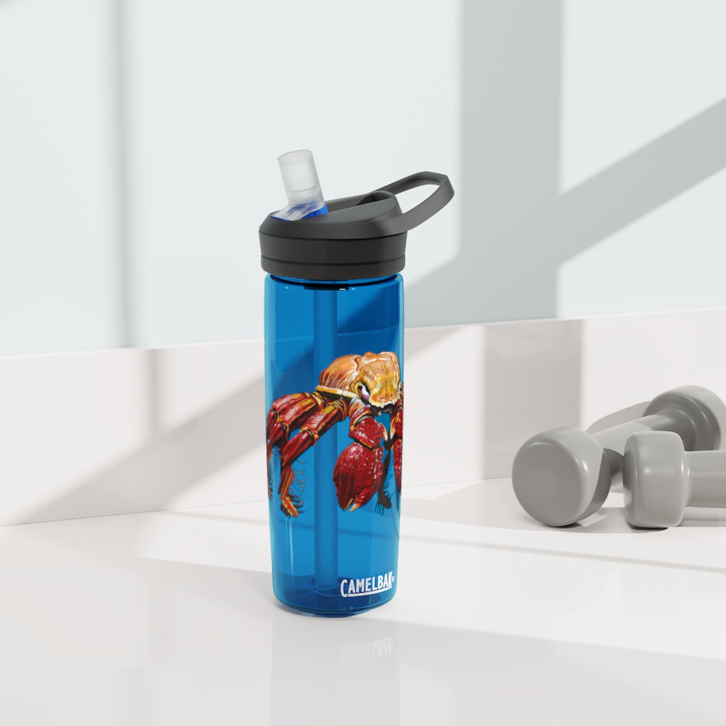 Red Crab CamelBak Eddy® Water Bottle in vibrant red color, showcasing its ergonomic design and spill-proof biting valve.