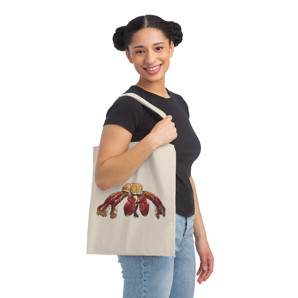 Red Crab Canvas Tote Bag made of 100% cotton sheeting, featuring reinforced handles and a spacious design for everyday use.