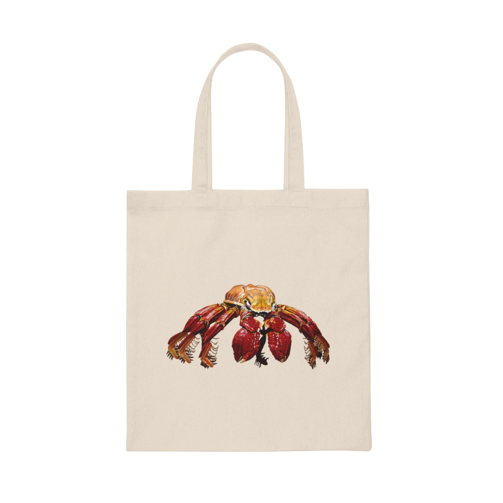 Red Crab Canvas Tote Bag made of 100% cotton sheeting, featuring reinforced handles and a spacious design for everyday use.