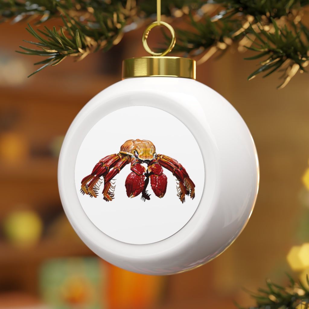 A beautiful 3-inch Red Crab Christmas Ball Ornament with a glossy finish and gold ribbon, featuring a vintage style and custom design.