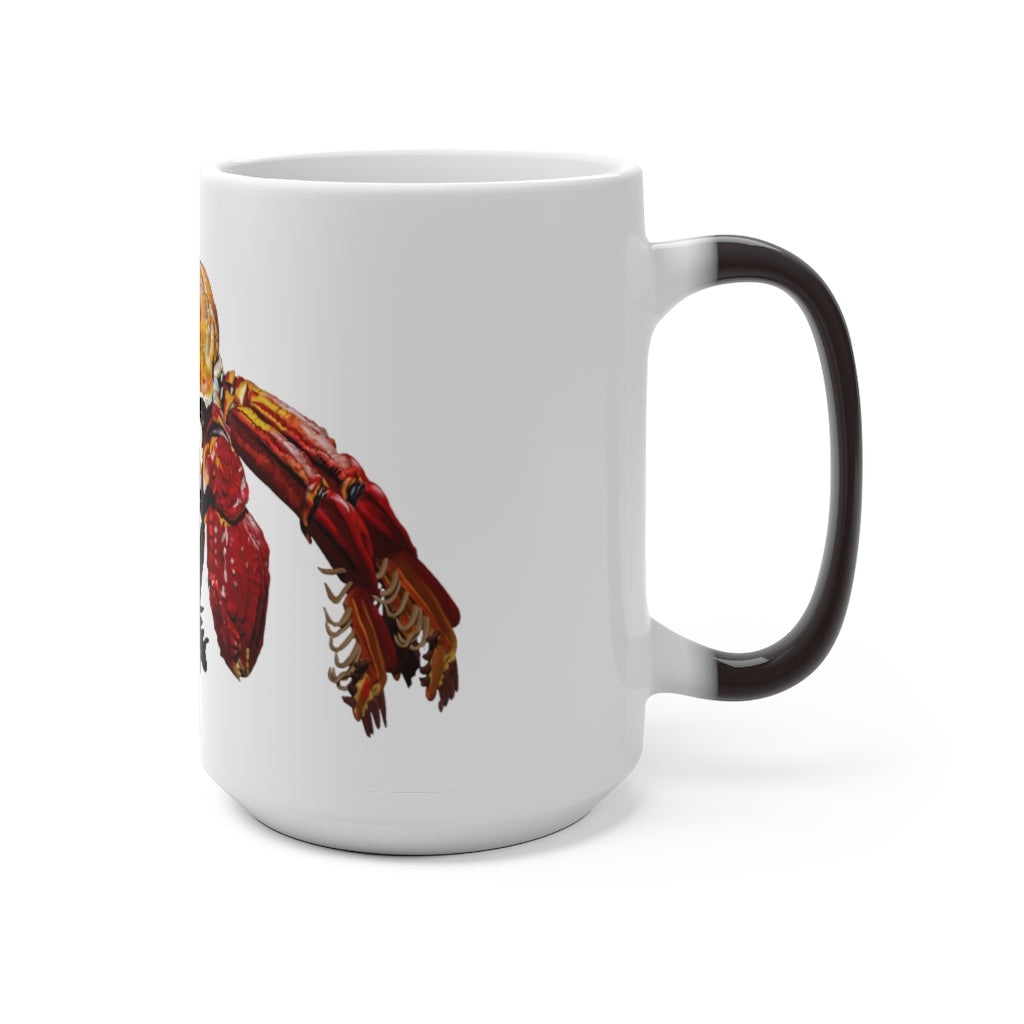 Red Crab Color Changing Mug showcasing vibrant colors when filled with hot liquid, featuring a rounded design and C-handle.