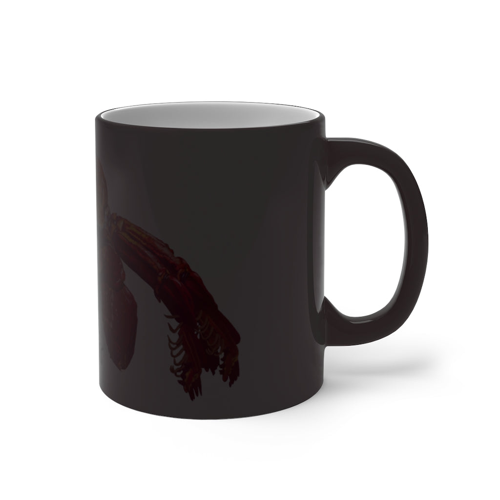 Red Crab Color Changing Mug showcasing vibrant colors when filled with hot liquid, featuring a rounded design and C-handle.