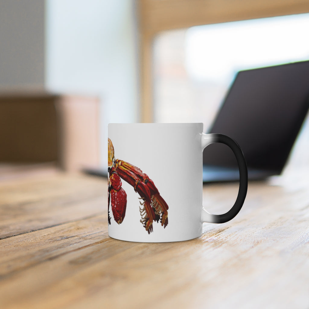 Red Crab Color Changing Mug showcasing vibrant colors when filled with hot liquid, featuring a rounded design and C-handle.