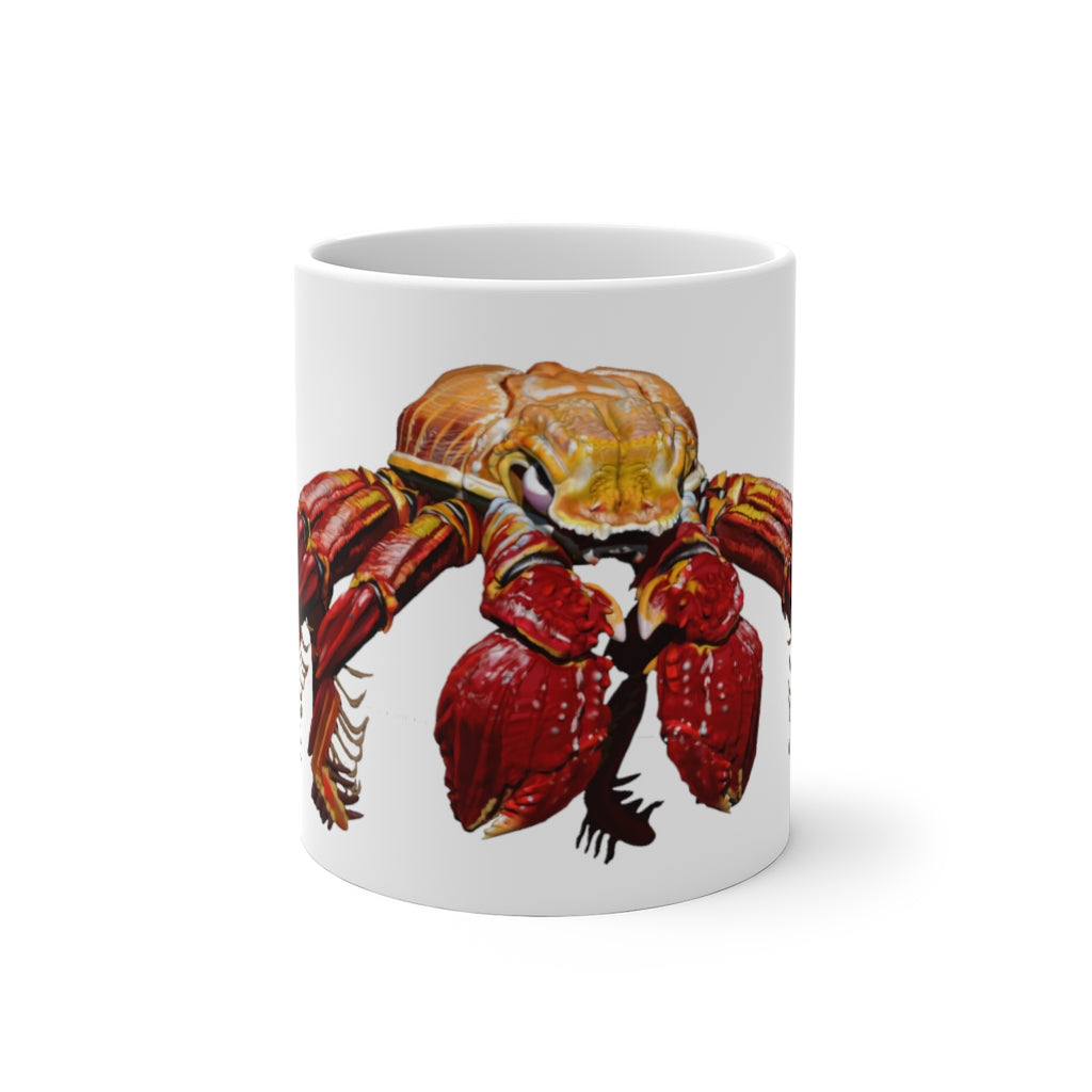 Red Crab Color Changing Mug showcasing vibrant colors when filled with hot liquid, featuring a rounded design and C-handle.