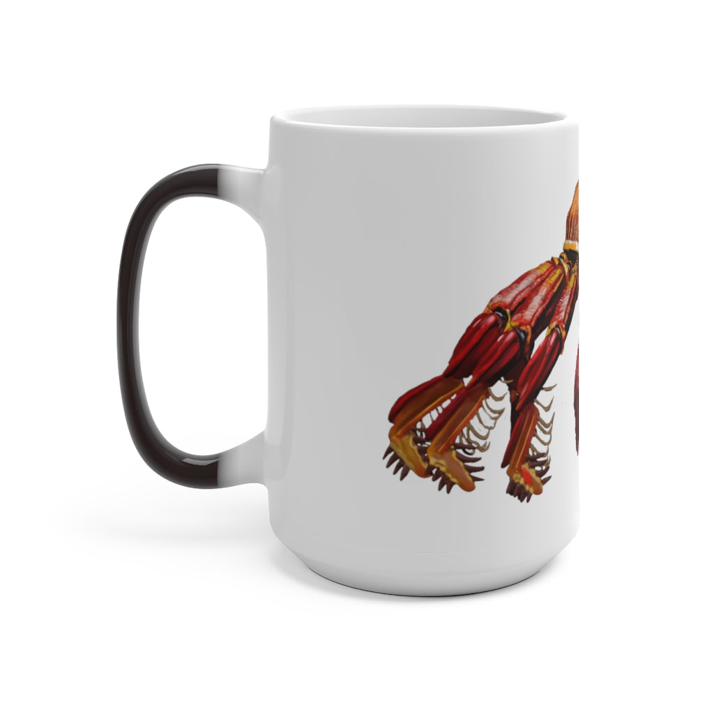 Red Crab Color Changing Mug showcasing vibrant colors when filled with hot liquid, featuring a rounded design and C-handle.