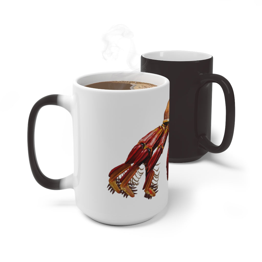 Red Crab Color Changing Mug showcasing vibrant colors when filled with hot liquid, featuring a rounded design and C-handle.